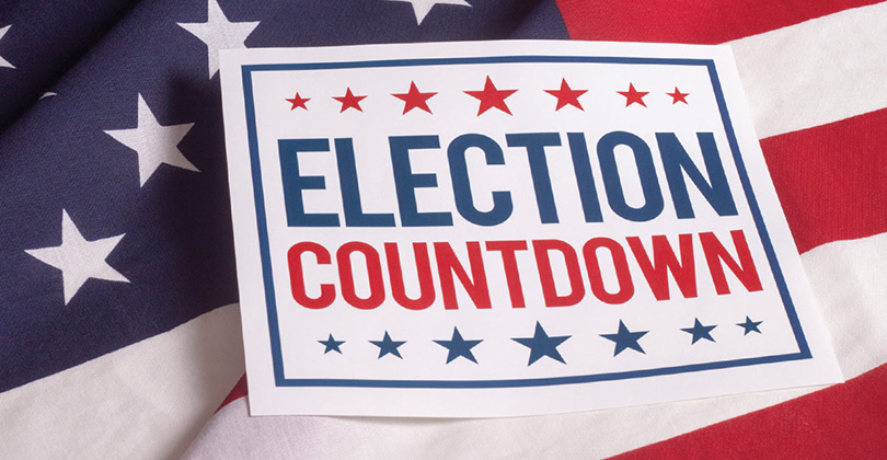 Election Countdown sign on U.S. flag